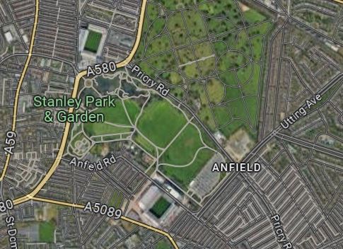 Goodison Park (top) and Anfield are just a short walk apart