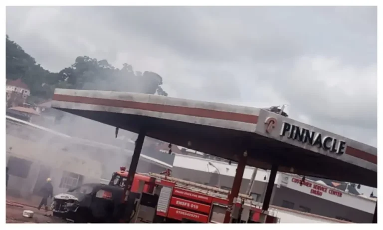 BREAKING: Enugu Gov’s Filling Station set ablaze