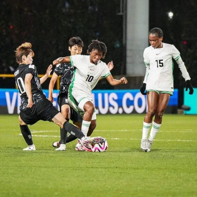 Falconets star Princess Ado Yina celebrates player of the match award after victory over Korea