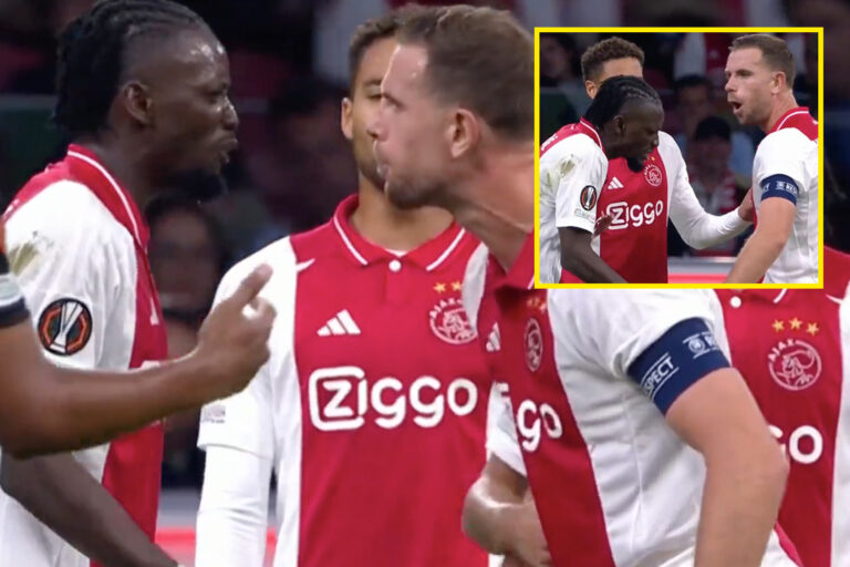 Jordan Henderson squares up to Ajax teammate Bertrand Traore before giving X-rated view of ex-Chelsea star during Europa League clash