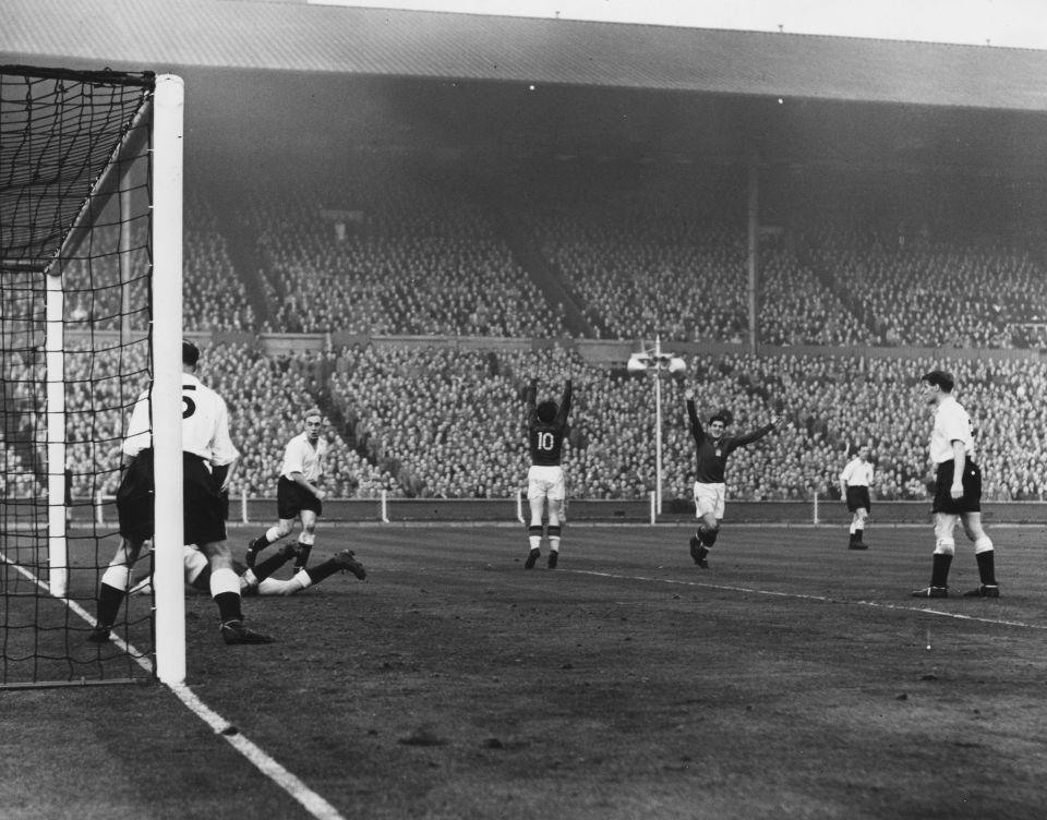  Puskas celebrates his first goal in the Match of the Century