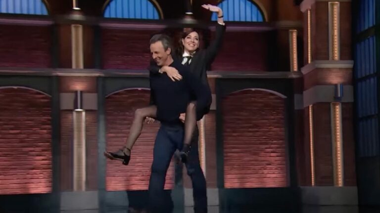 Seth Meyers Piggybacks Aubrey Plaza to Her ‘Late Night’ Chair