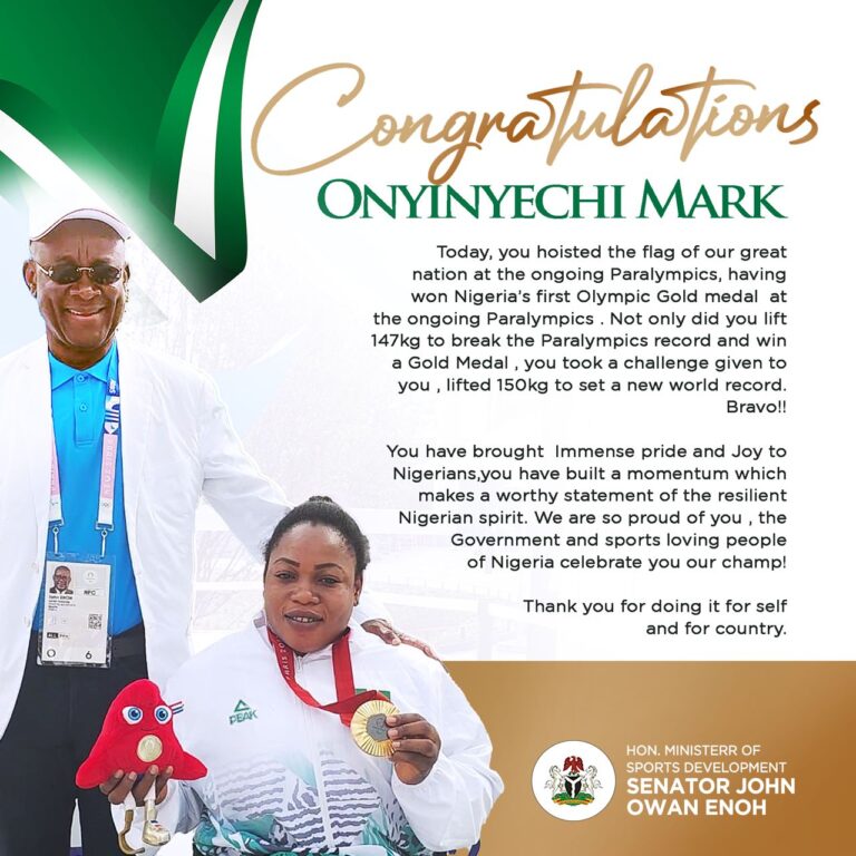 “You Have Brought Immense Pride and Joy to Nigerians” – Minister Hails Onyinyechi Mark’s Historic Paralympic Gold