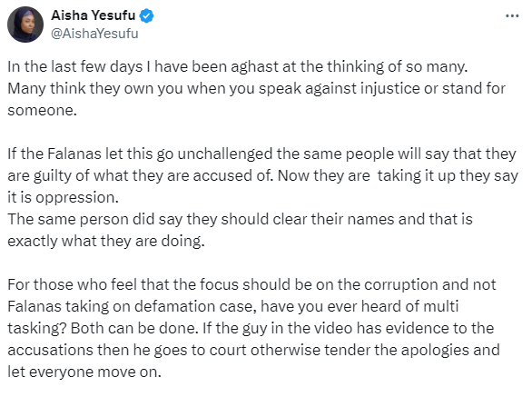 VDM: If the Falanas let this go unchallenged, the same people will say that they are guilty of what they were accused of - Aisha Yesufu