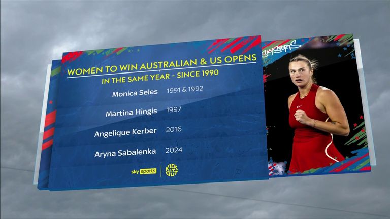 Aryna Sabalenka is the fifth woman in the Open Era to win multiple hard-court Grand Slams in the same season