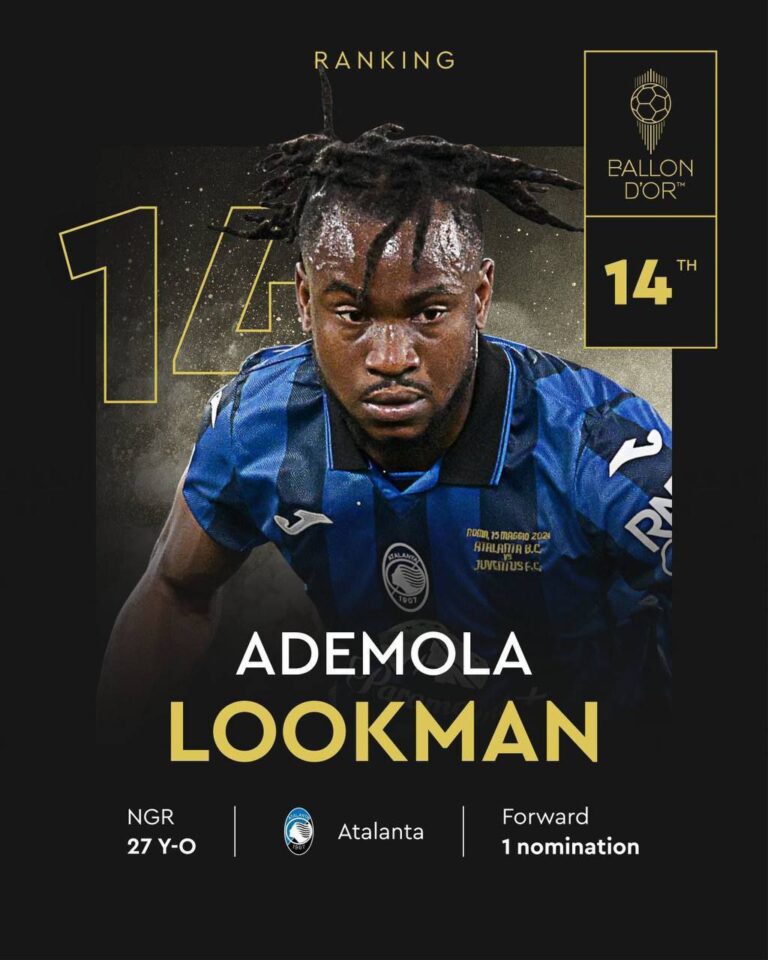 Super Eagles winger, Ademola Lookman ranked 14th in Ballon d?Or