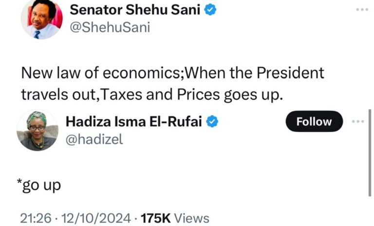 Between Senator Shehu Sani and former Kaduna state first lady, Hadiza El-Rufai on X