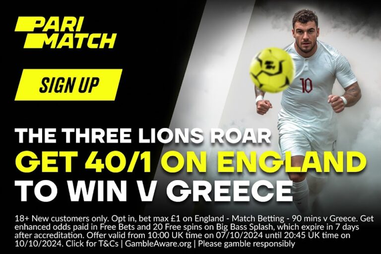 England vs Greece enhanced odds betting offer: Get 40/1 on England to win on Parimatch