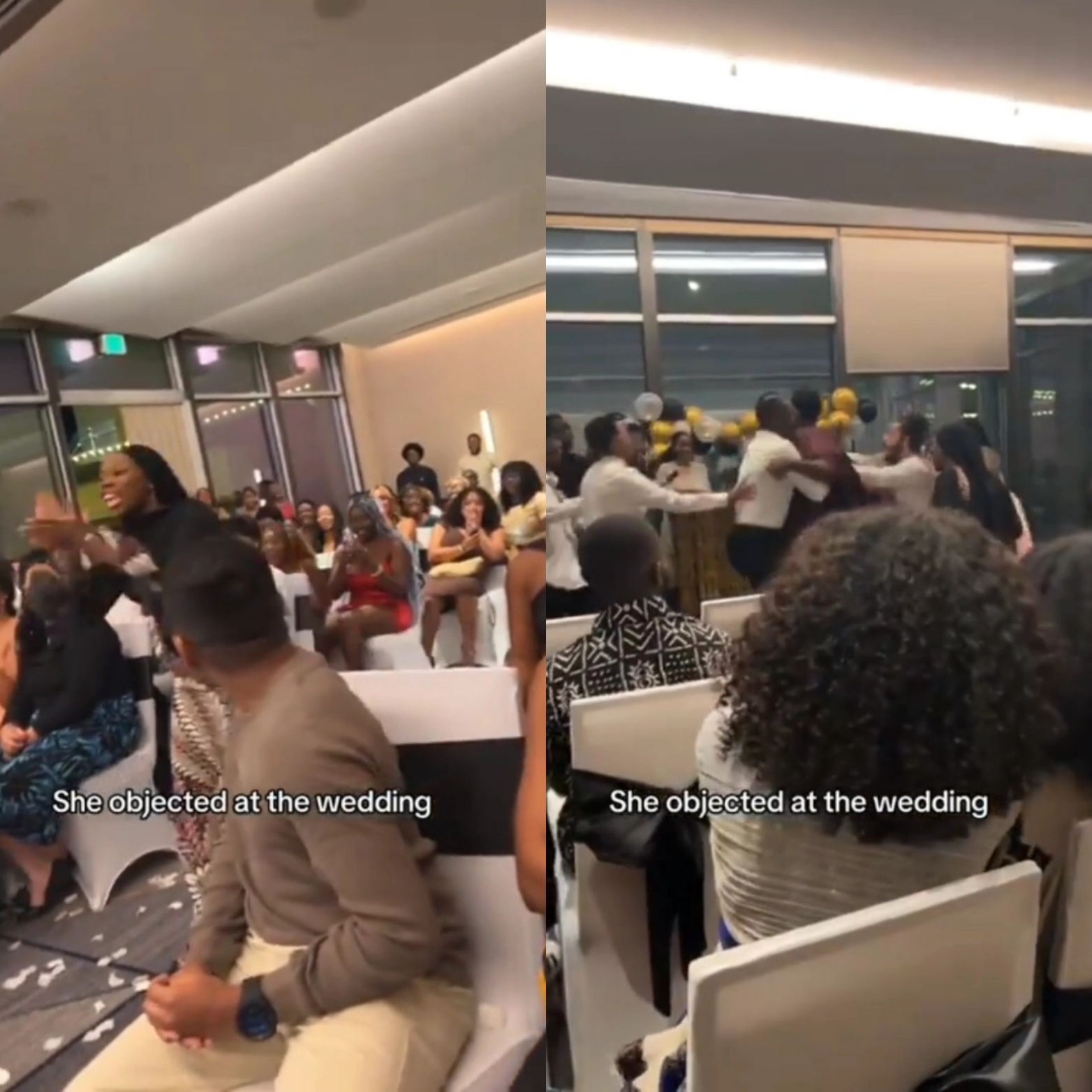 Chaos erupts at a Nigerian wedding abroad as woman walks in and objects during couple