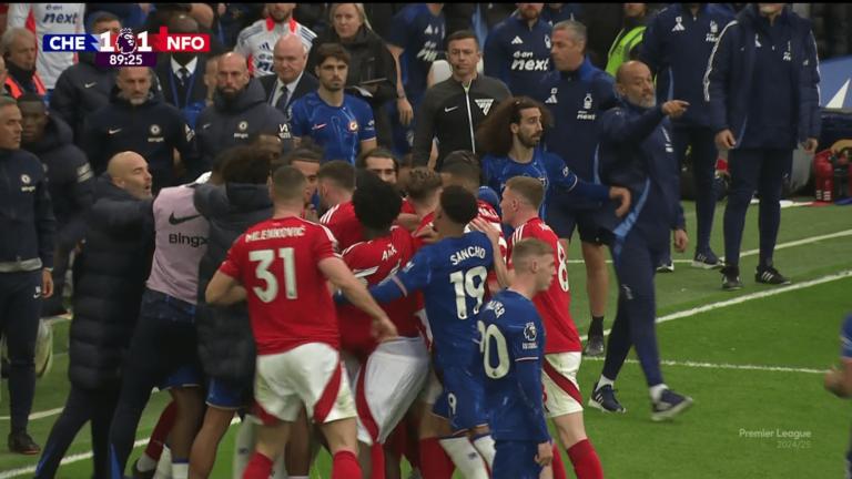 ‘Like the Royal Rumble’ – Chelsea vs Nottingham Forest descends into chaos as players get into huge brawl