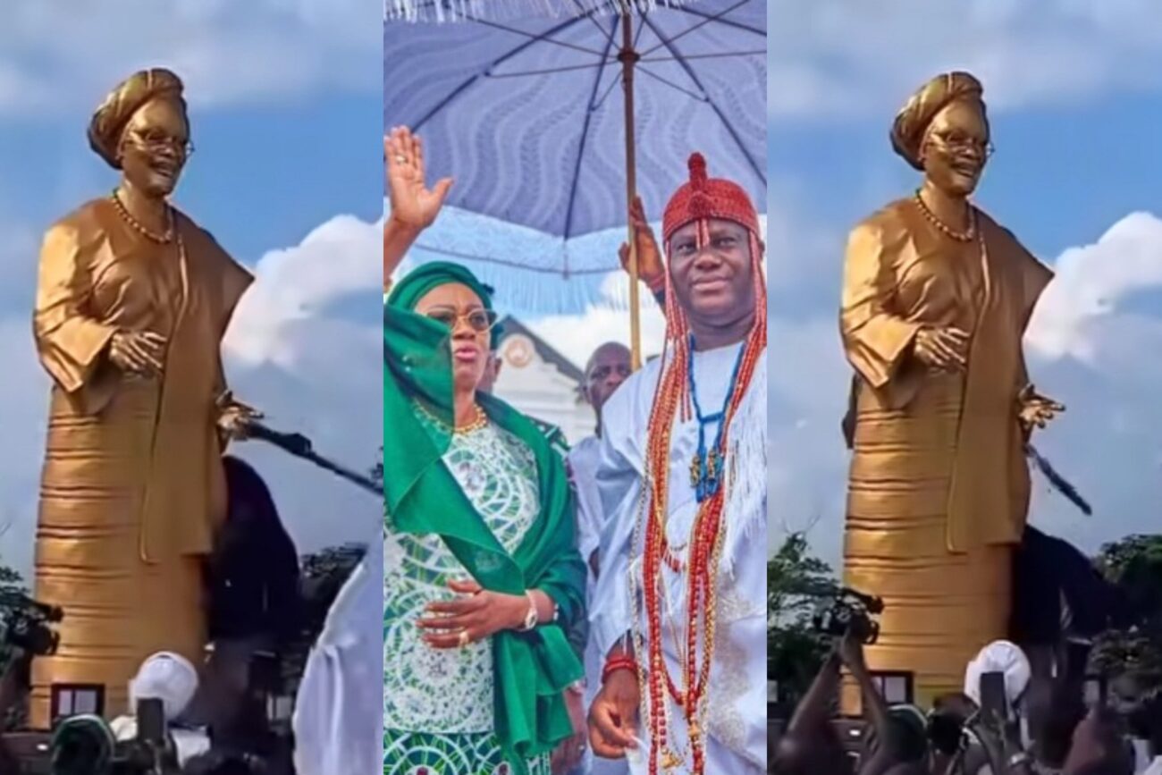 Outrage-as-the-Ooni-of-Ife-unveils-golden-statue-of-First-Lady-Oluremi-Tinubu