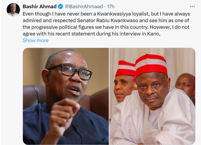 Peter Obi is bigger than Rabiu Kwankwaso politically - Bashir Ahmad