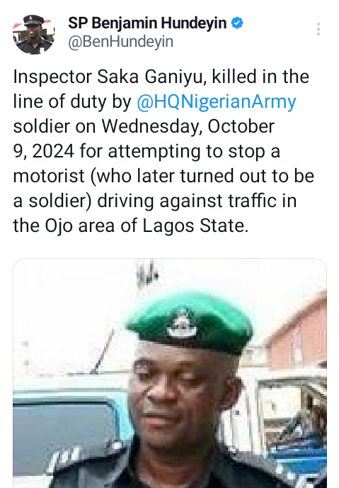 Nigerian Army arrests soldier over k!lling of police officer in Lagos