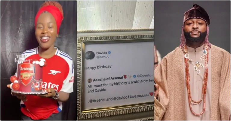 Arsenal fan frames ‘tweet’ as Davido makes her birthday wish come true