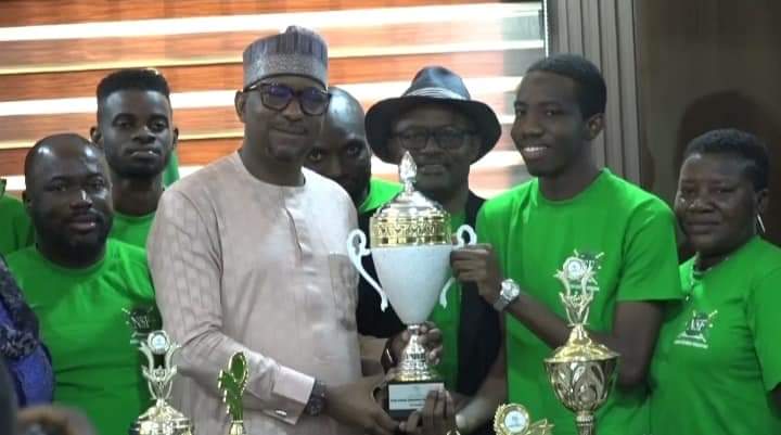 Chairman National Sports Commission Mallam Dikko receives members of victorious Scrabble Team Nigeria