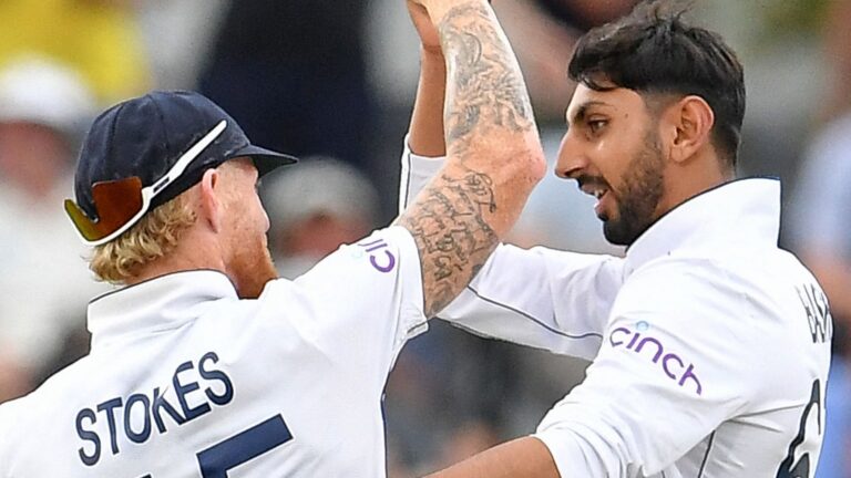 England's Ben Stokes (left) and Shoaib Bashir (right)