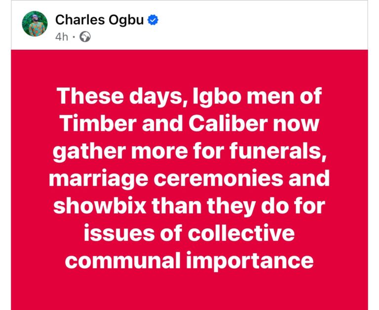 Igbo men of timbre and Calibre now gather more for weddings and funerals than for issues of communal importance- writer Charles Ogbu