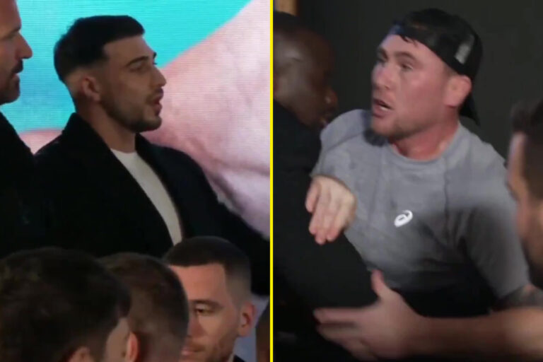 Security forced to intervene as John Fury sparks chaos at Tommy Fury vs Darren Till press where fight breaks out