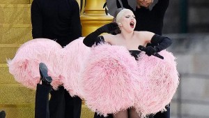 Lady Gaga performing along the Seine for the Paris 2024 Olympic Games Opening Ceremony